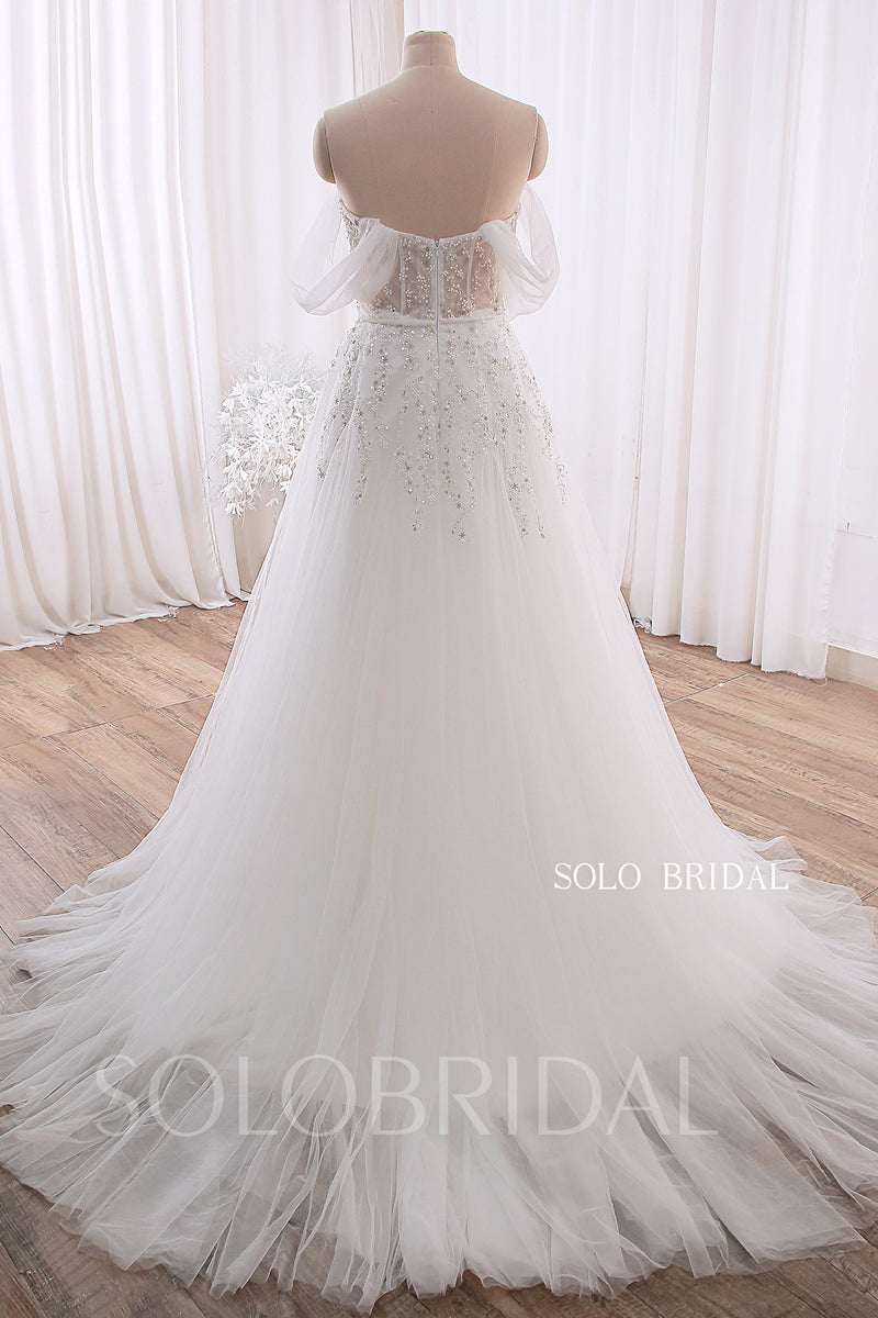 Nadiya off shoulder wedding dress with split and train in Ivory