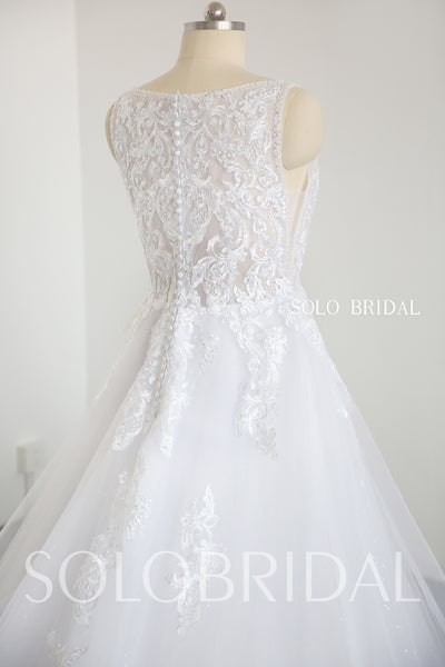 White V neck A line heaving beading wedding dress 20250318C