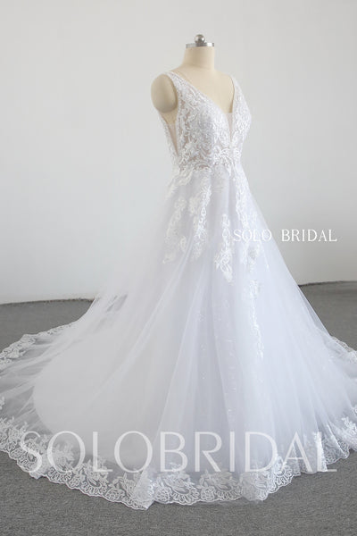 White V neck A line heaving beading wedding dress 20250318C