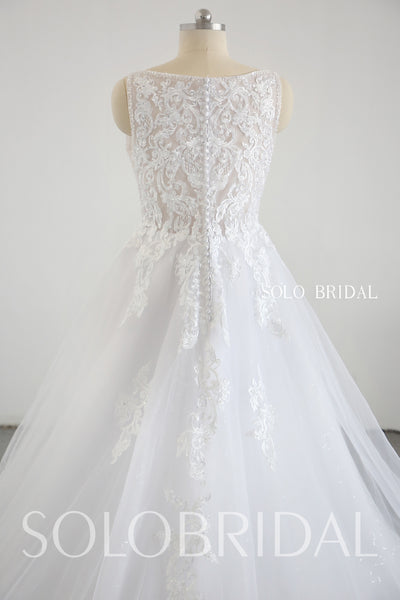 White V neck A line heaving beading wedding dress 20250318C