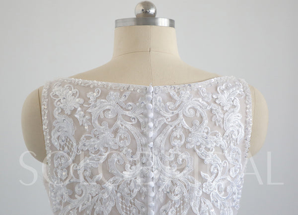 White V neck A line heaving beading wedding dress 20250318C