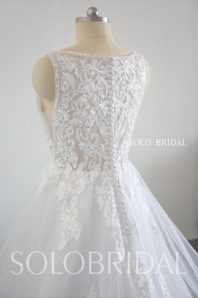 White V neck A line heaving beading wedding dress 20250318C