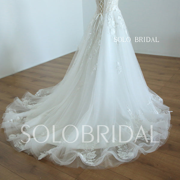 20250825A Ivory A Line Sweetheart flowy leaf lace women wedding dress