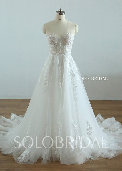 20250825A Ivory A Line Sweetheart flowy leaf lace women wedding dress