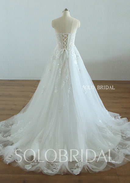 20250825A Ivory A Line Sweetheart flowy leaf lace women wedding dress