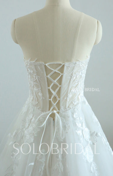 20250825A Ivory A Line Sweetheart flowy leaf lace women wedding dress