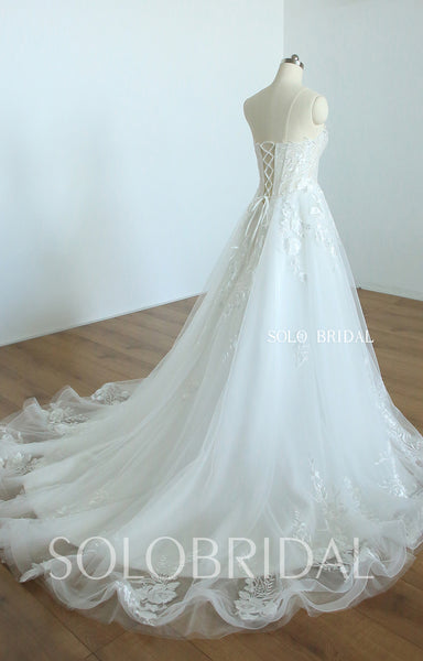 20250825A Ivory A Line Sweetheart flowy leaf lace women wedding dress