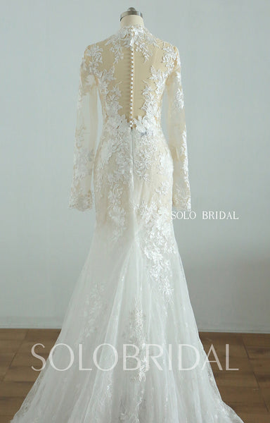 20250825B  Ivory champagne full sleeve fit and flare women Wedding Dress
