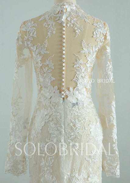 20250825B  Ivory champagne full sleeve fit and flare women Wedding Dress