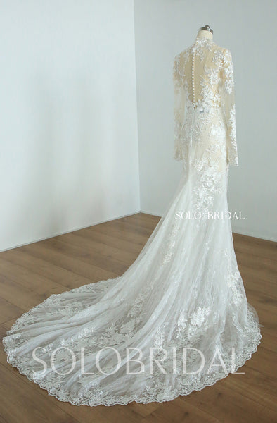 20250825B  Ivory champagne full sleeve fit and flare women Wedding Dress