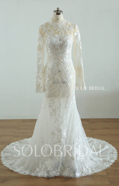 20250825B  Ivory champagne full sleeve fit and flare women Wedding Dress