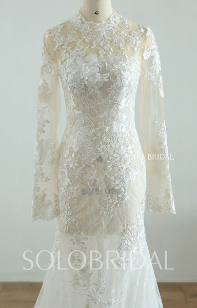 20250825B  Ivory champagne full sleeve fit and flare women Wedding Dress