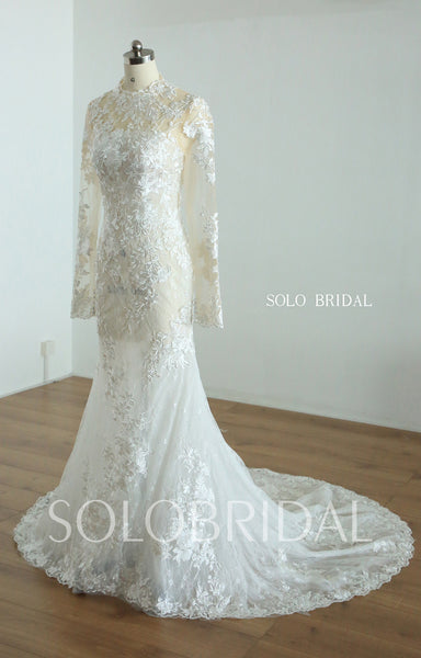 20250825B  Ivory champagne full sleeve fit and flare women Wedding Dress