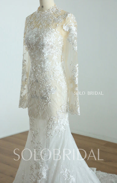 20250825B  Ivory champagne full sleeve fit and flare women Wedding Dress