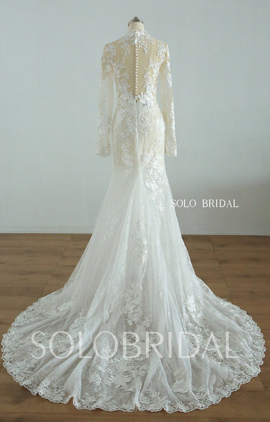 20250825B  Ivory champagne full sleeve fit and flare women Wedding Dress