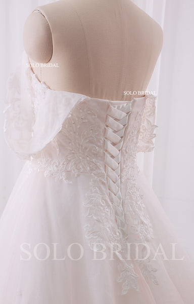 240402H Ivory Plus Size A Line Off Shoulder Wedding Dress