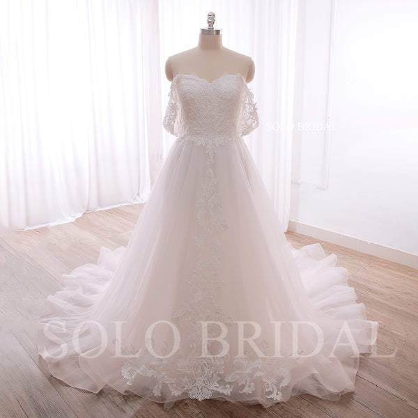 240402H Ivory Plus Size A Line Off Shoulder Wedding Dress