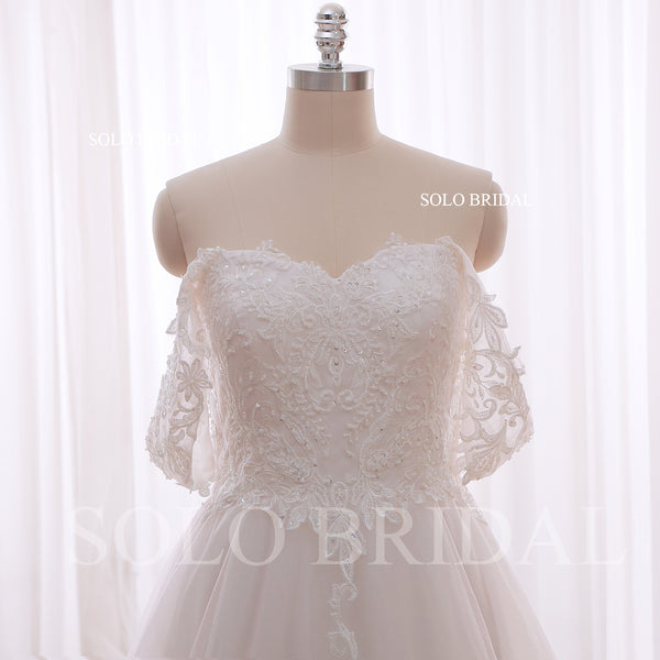 240402H Ivory Plus Size A Line Off Shoulder Wedding Dress