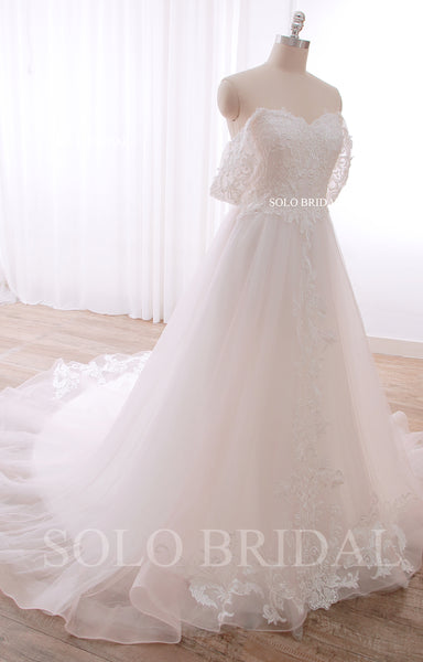 240402H Ivory Plus Size A Line Off Shoulder Wedding Dress