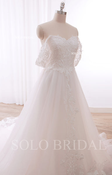 240402H Ivory Plus Size A Line Off Shoulder Wedding Dress