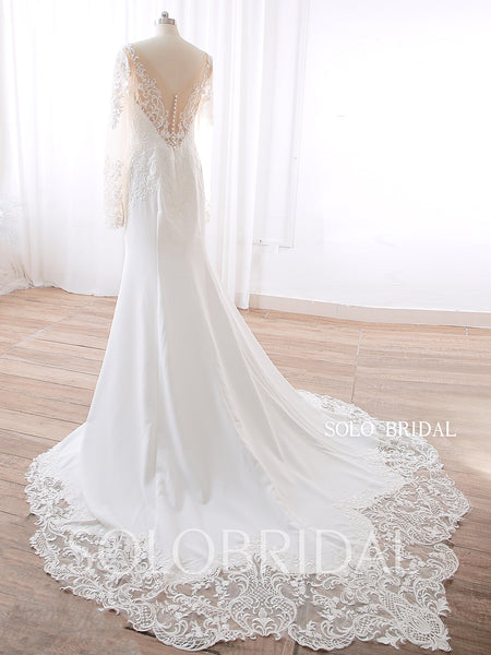 DPP_0070 Ivory Fit and Flare Beaded Lace Crepe Wedding Dress