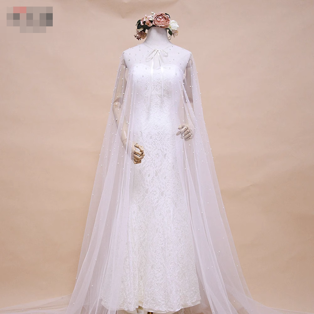 Long Pearl Wedding Wrap Wedding Cape Wedding Shawl SoloBridal