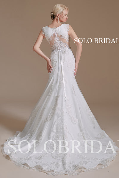 2110681 Ivory Cap Sleeve Fit and Flare Round Neck Wedding Dress