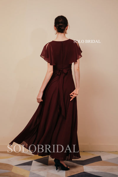Women's Formal Long V-neck Evening Party Dress Wine Red Bridesmaids Dresses