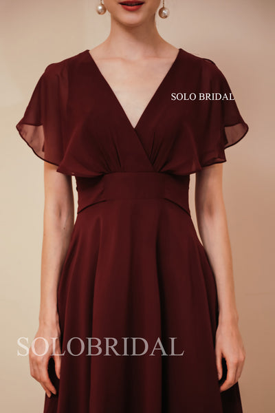 Women's Formal Long V-neck Evening Party Dress Wine Red Bridesmaids Dresses