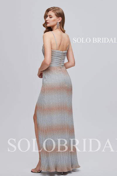 3010781 A line Elastic Glitter Split Floor Length Prom Dress