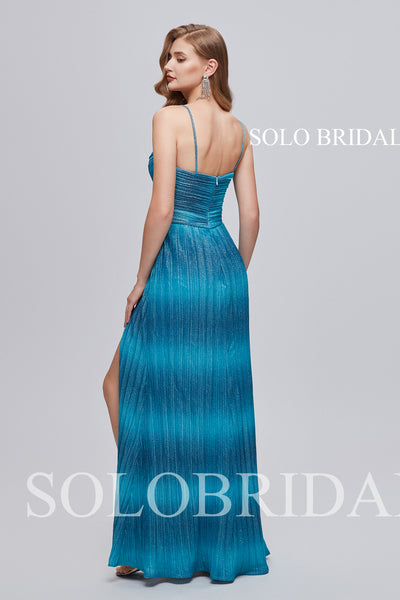 301078b1 Blue V neck Floor Length Spaghetti Straps Prom Dress