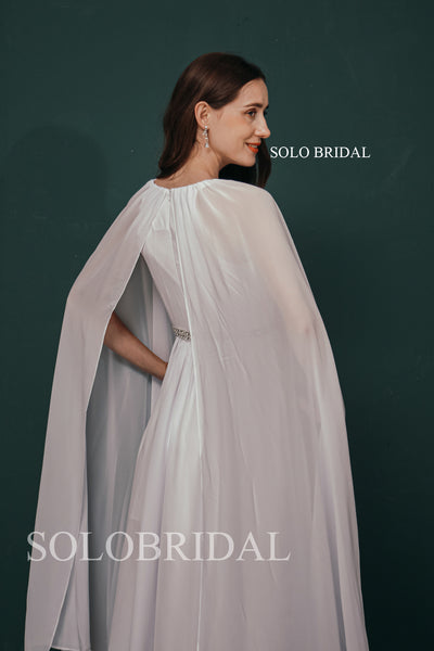 White Tea Length Wrap Chiffon Mother of Bride Dress for Wedding