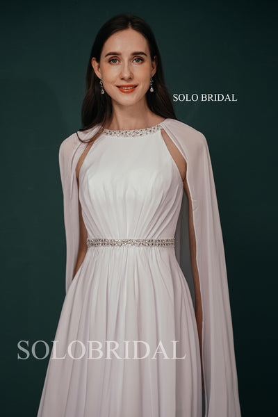 White Tea Length Wrap Chiffon Mother of Bride Dress for Wedding