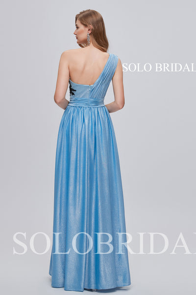 3210821 Sky Blue One Shoulder Floor Length Slit Prom Dress