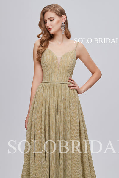 3310831 Yellow A Line V Neck Sparkly Evening Dresses with Train