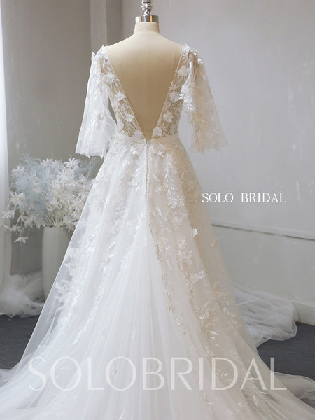 A line square half sleeve organza wedding dress 724A1946