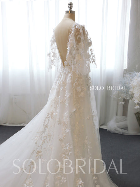 A line square half sleeve organza wedding dress 724A1946