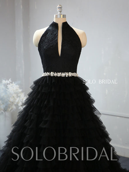 A line ruffle black wedding dress - 724A2339