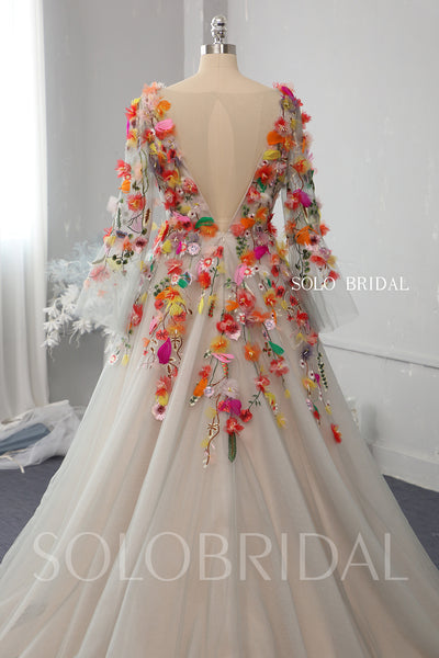A line silver grey wedding dress with colorful 3D flowers 724A7071a
