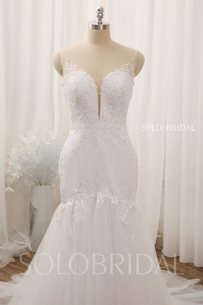 White V neck spaghetti straps low back mermaid wedding gowns 724A8074a