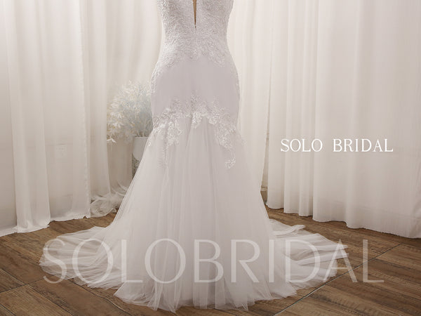 White V neck spaghetti straps low back mermaid wedding gowns 724A8074a