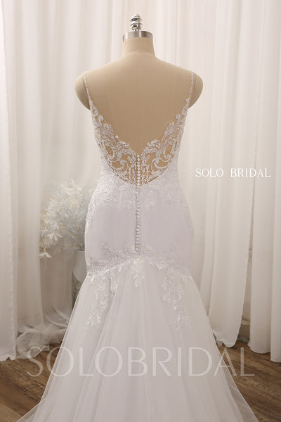 White V neck spaghetti straps low back mermaid wedding gowns 724A8074a
