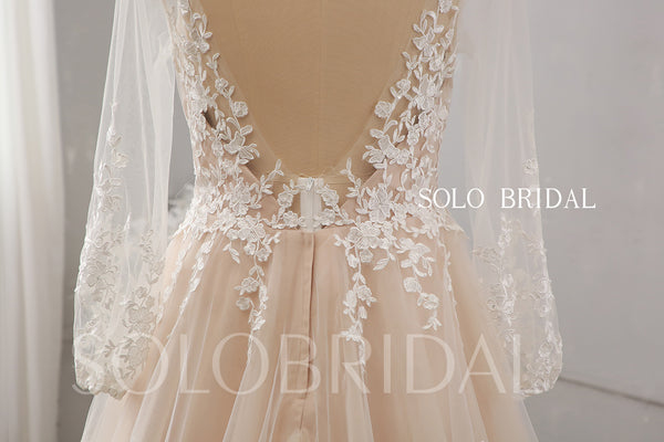 Dark Champagne deep V neck slit long sleeve wedding dress 724A9927