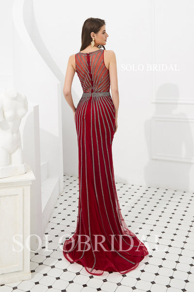 Wine Gold Sheath Beaded Prom Dress