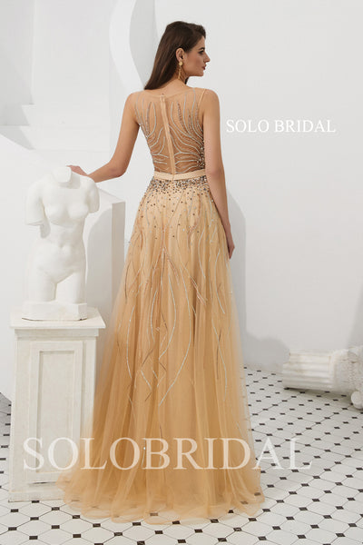 A Line Champagne Tulle Prom Dress