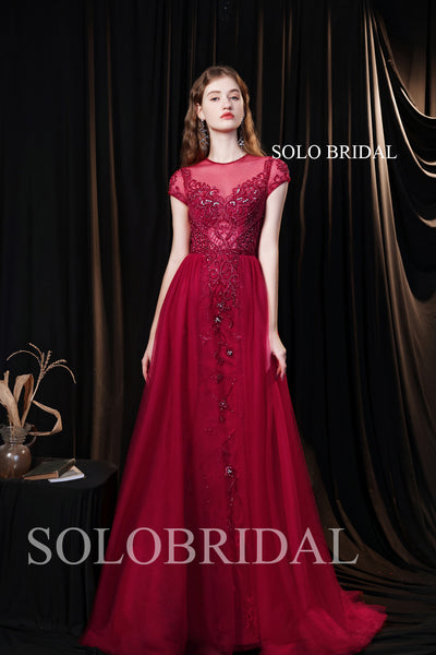 A Line Red Sparkling Flowing Evening Dress T6910231