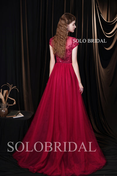 A Line Red Sparkling Flowing Evening Dress T6910231