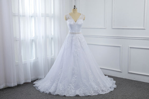 A Line Applique Lace Dress with Lace Straps and Beaded Belt