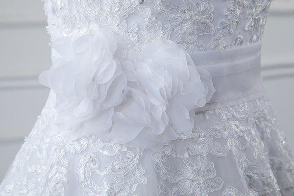 A Line Sequined Wedding Dress with Tulle flower Belt