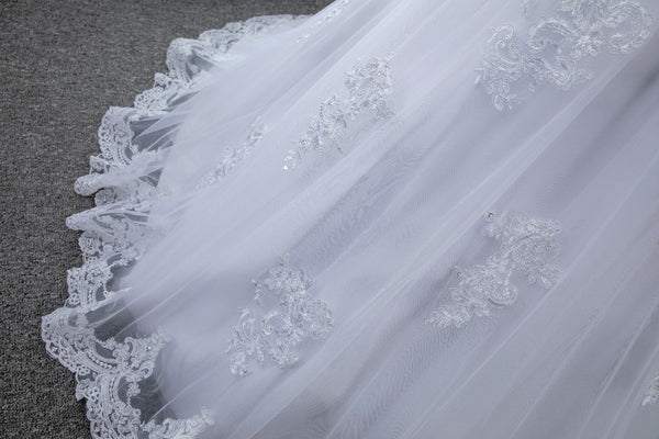 A Line Sequined Wedding Dress with Tulle flower Belt
